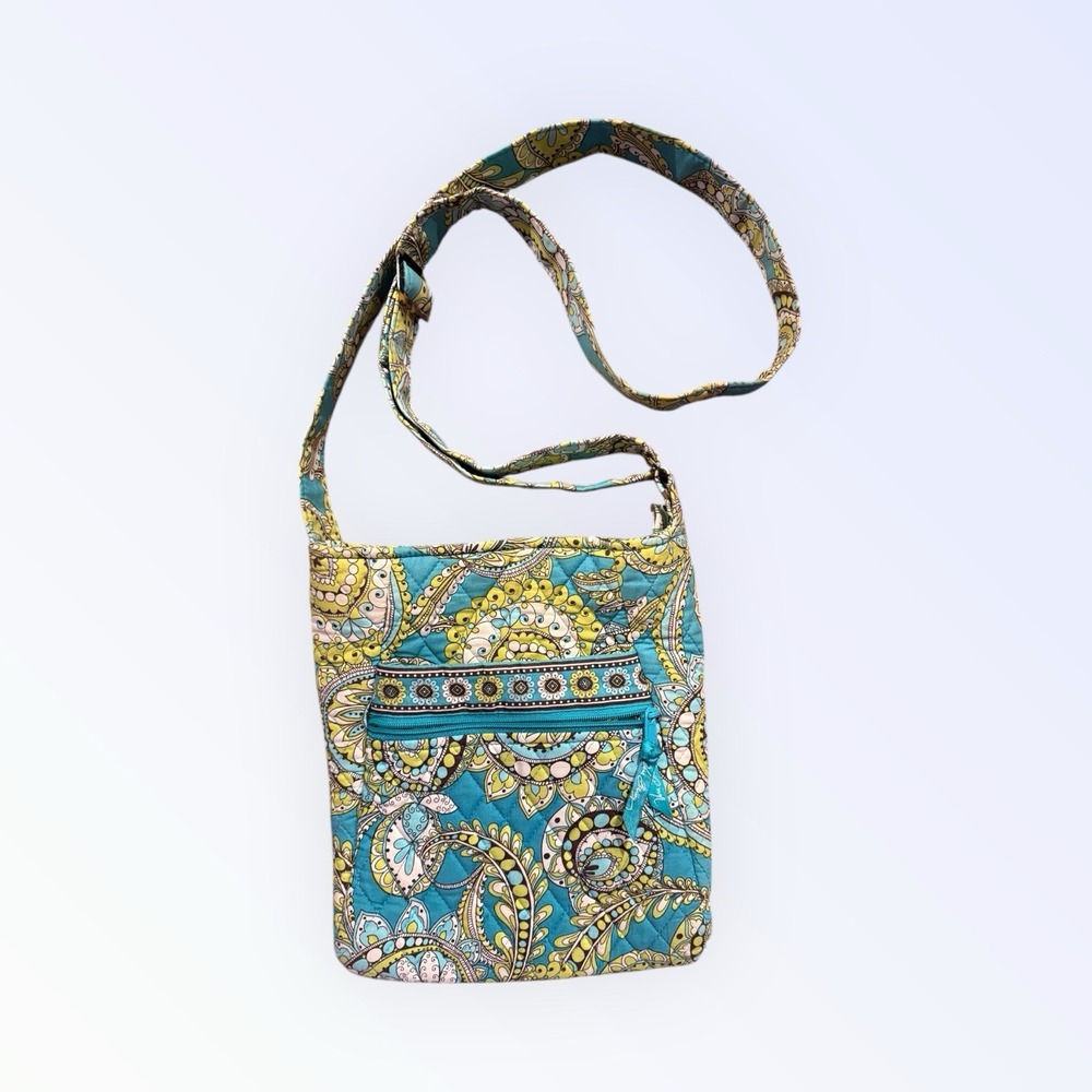 Vera Bradley Quilted Crossbody Purse Teal Paisley Zip Bag Small Y2K